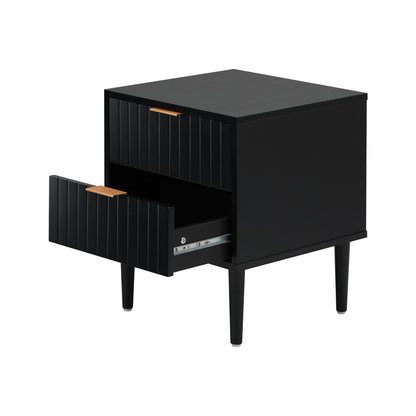Black Bedside Table 2 Drawers Metal Handle | HomeAndLiving
