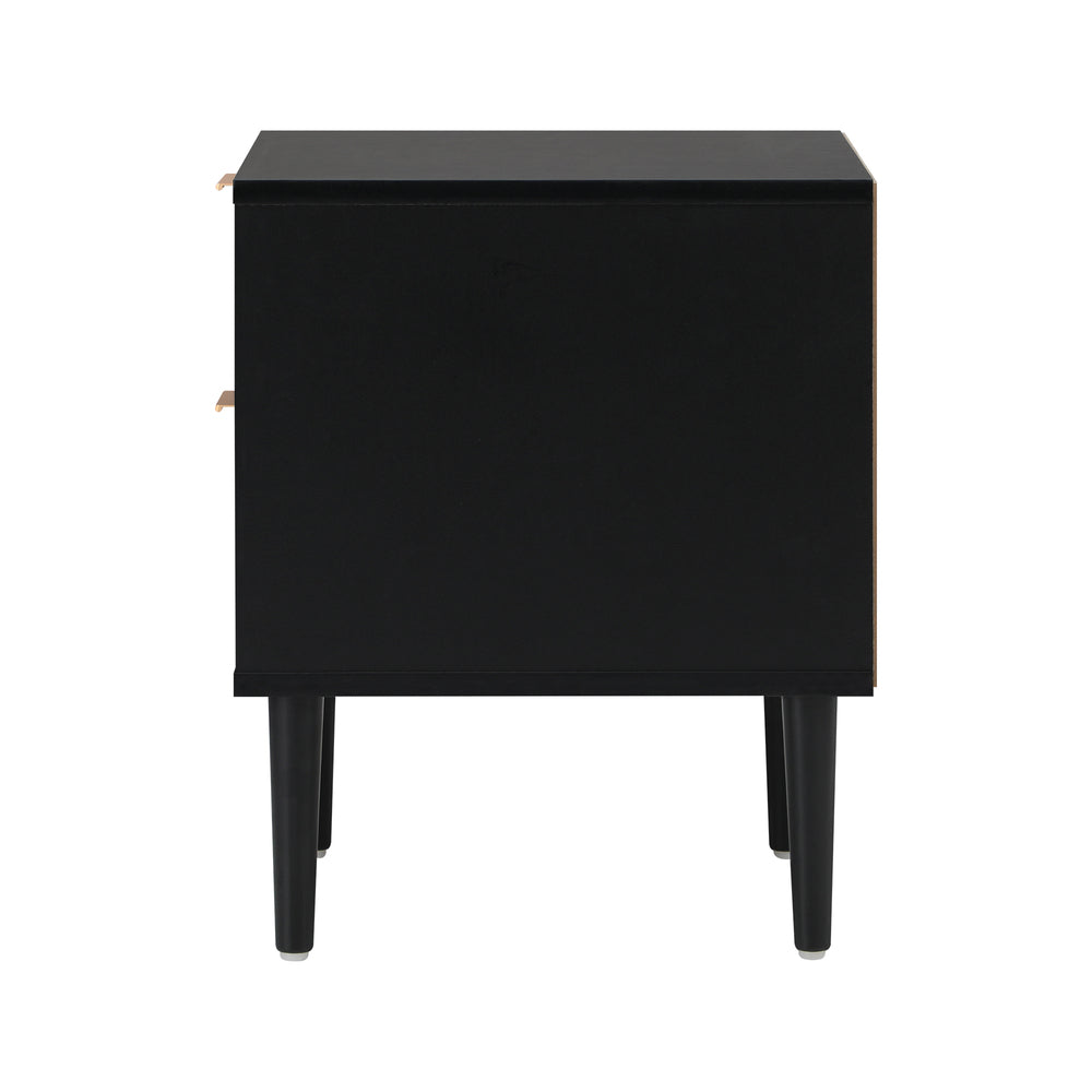 Black Bedside Table 2 Drawers Metal Handle | HomeAndLiving