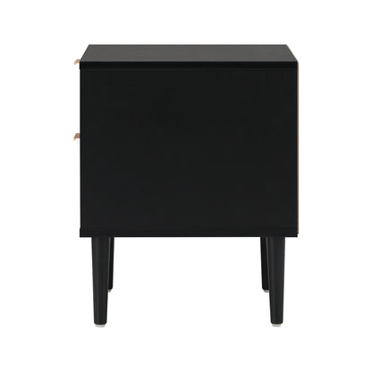 Black Bedside Table 2 Drawers Metal Handle | HomeAndLiving
