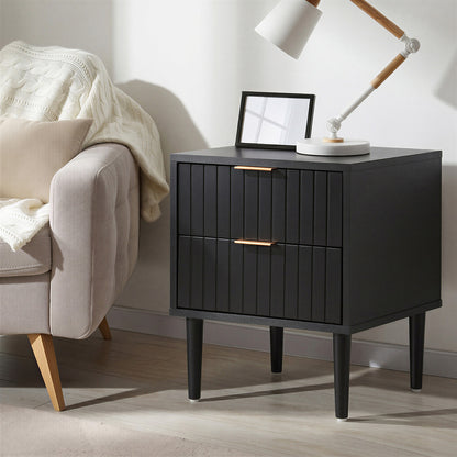 Black Bedside Table 2 Drawers Metal Handle | HomeAndLiving