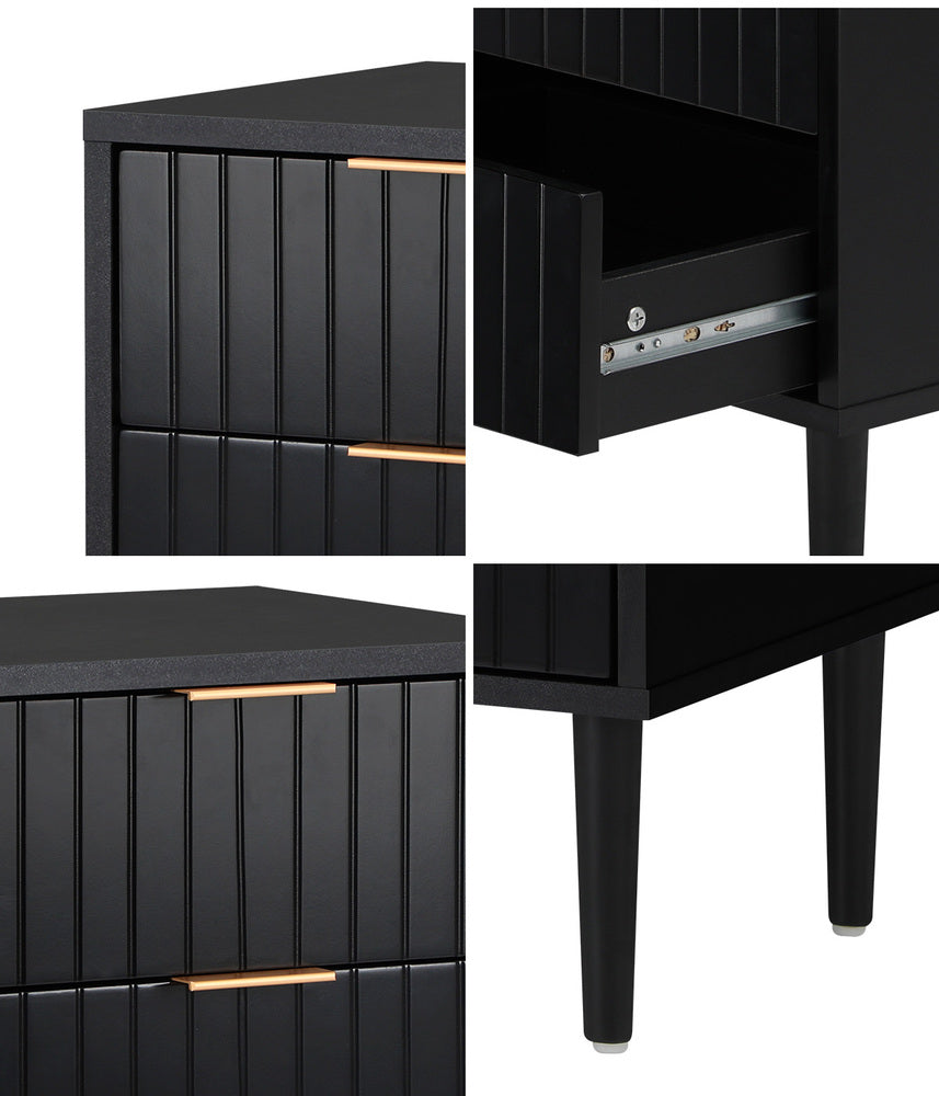 Black Bedside Table 2 Drawers Metal Handle | HomeAndLiving