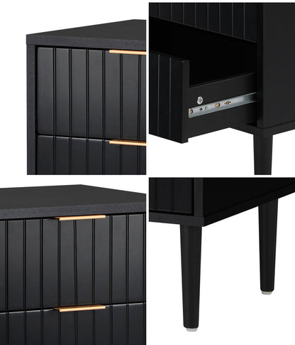 Black Bedside Table 2 Drawers Metal Handle | HomeAndLiving