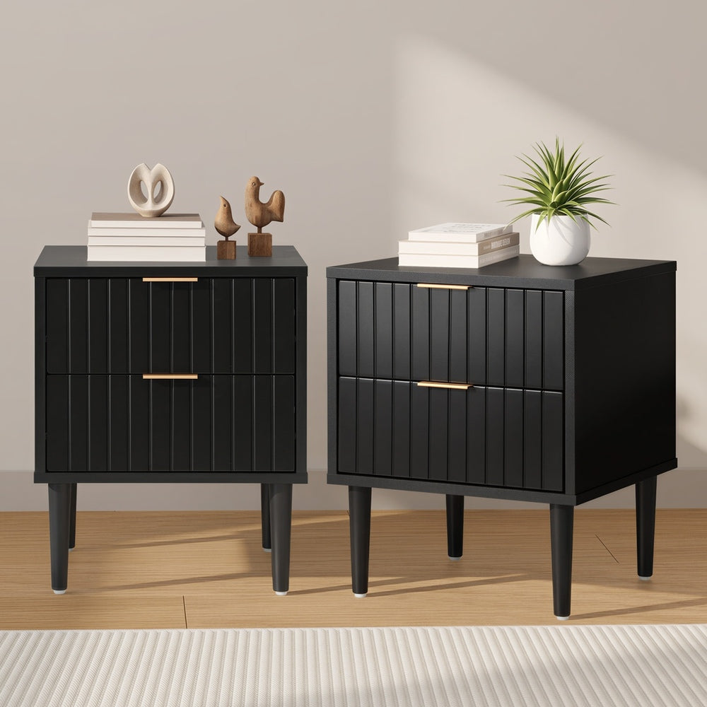 Black Bedside Tables Set of 2 Drawers | HomeAndLiving