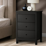 Bedside Table 3 Drawers Hamptons Furniture Black/White