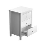 Bedside Table 3 Drawers Hamptons Furniture Black/White