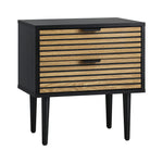 Bedside Table 2 Drawers Metal Handle Black&Wooden