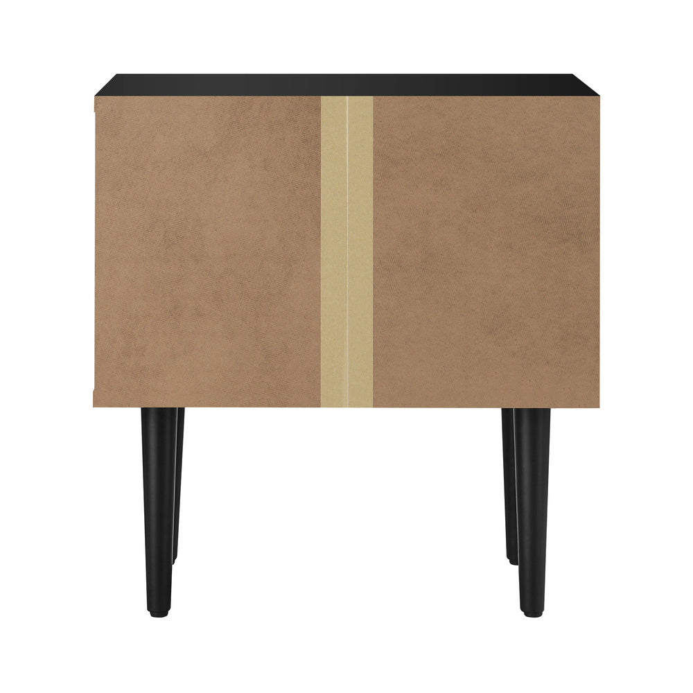 2PCS Bedside Table 2 Drawers Black&Wooden