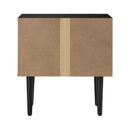 2PCS Bedside Table 2 Drawers Black&Wooden