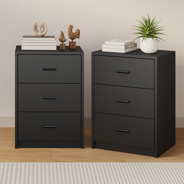  1& 2x Bedside Tables 3 Drawer Nightstands Bedroom Storage Cabinets Black