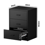 1& 2x Bedside Tables 3 Drawer Nightstands Bedroom Storage Cabinets Black