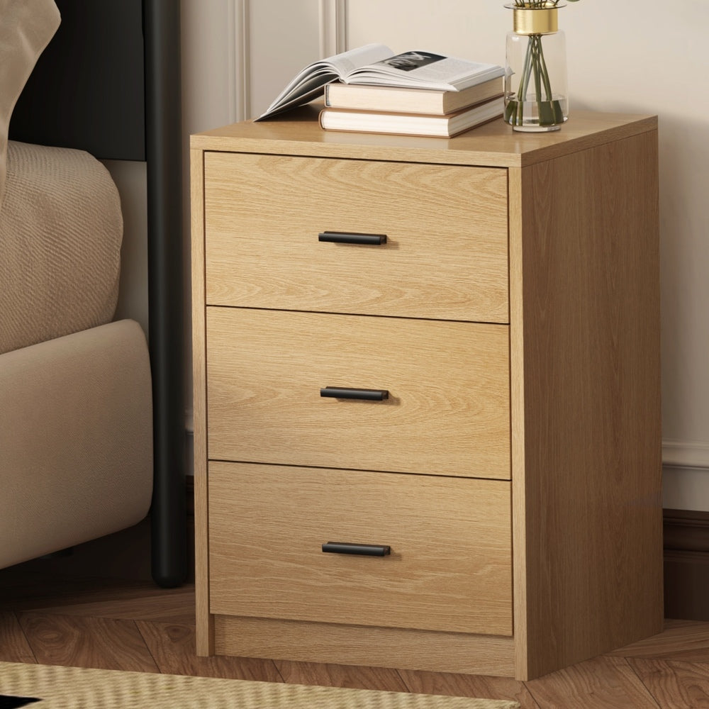 Bedside Table With 3 Drawers Bedroom Nightstand Storage Cabinet Natural/Walnut
