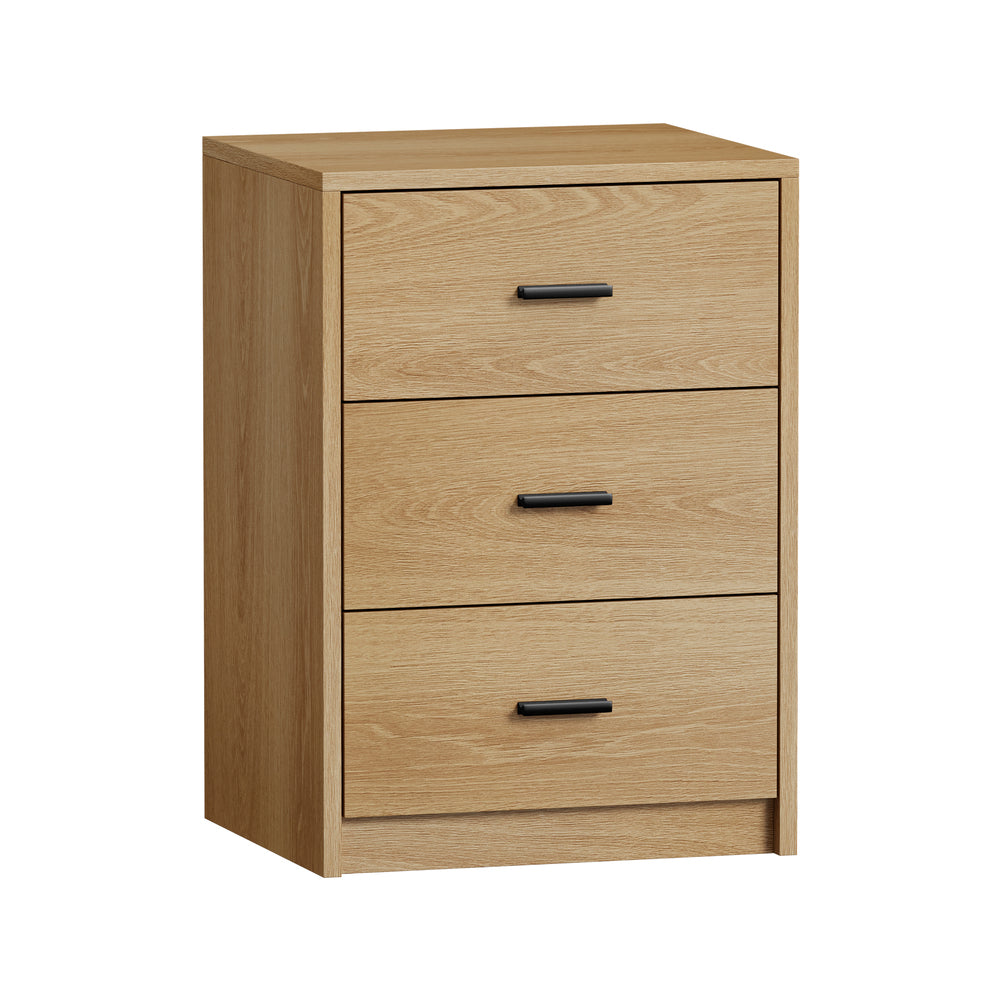 Bedside Table With 3 Drawers Bedroom Nightstand Storage Cabinet Natural/Walnut