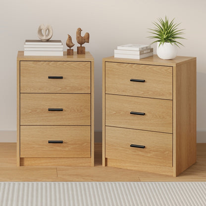 Set of 2 Bedside Table With 3 Drawers Bedroom Nightstand Storage Cabinet Natural/White/Walnut Wood