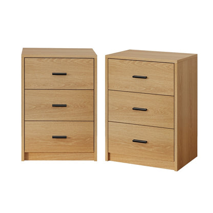 Set of 2 Bedside Table With 3 Drawers Bedroom Nightstand Storage Cabinet Natural/White/Walnut Wood