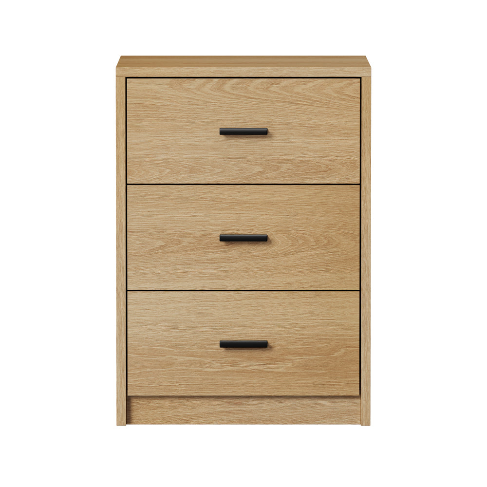 Set of 2 Bedside Table With 3 Drawers Bedroom Nightstand Storage Cabinet Natural/White/Walnut Wood
