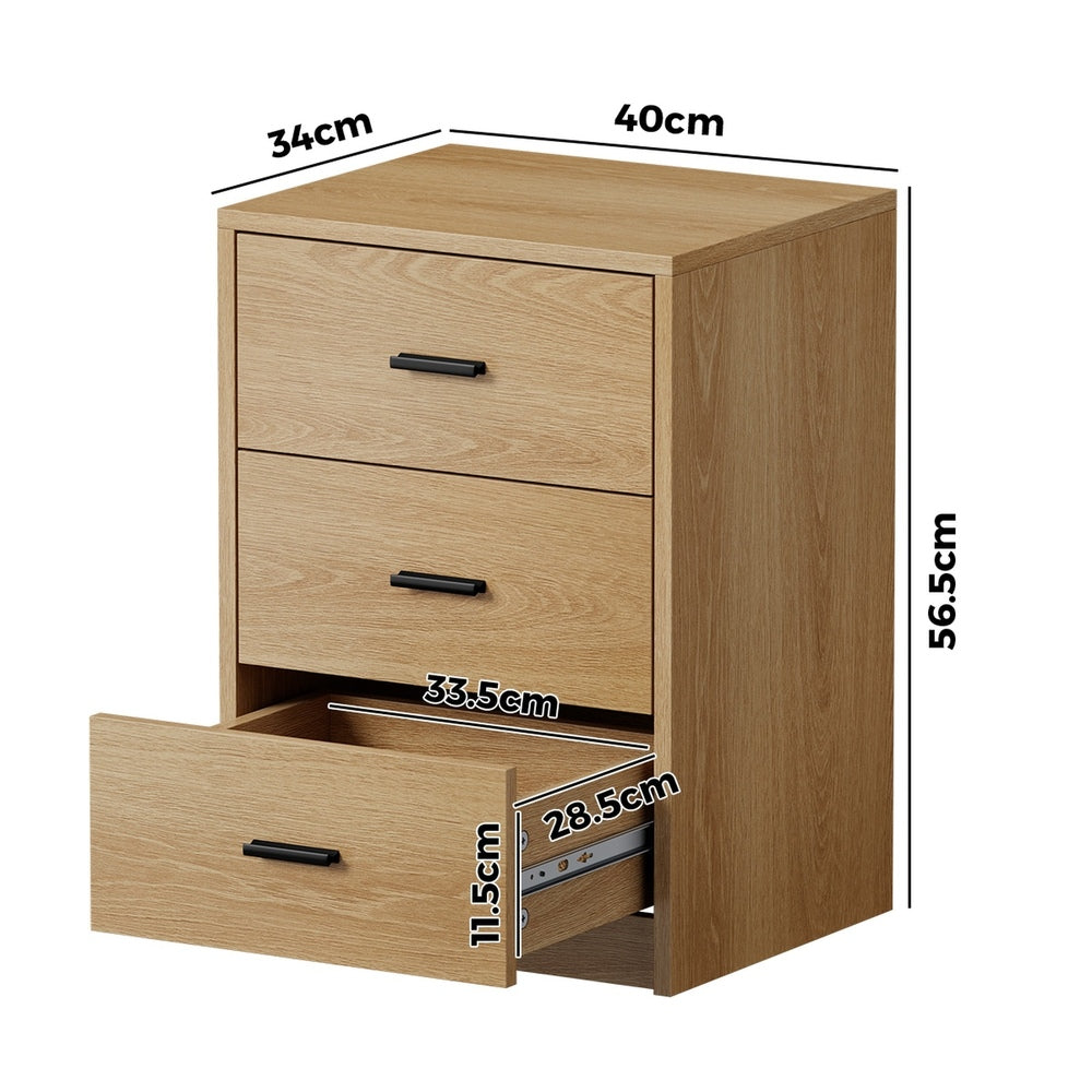 Set of 2 Bedside Table With 3 Drawers Bedroom Nightstand Storage Cabinet Natural/White/Walnut Wood