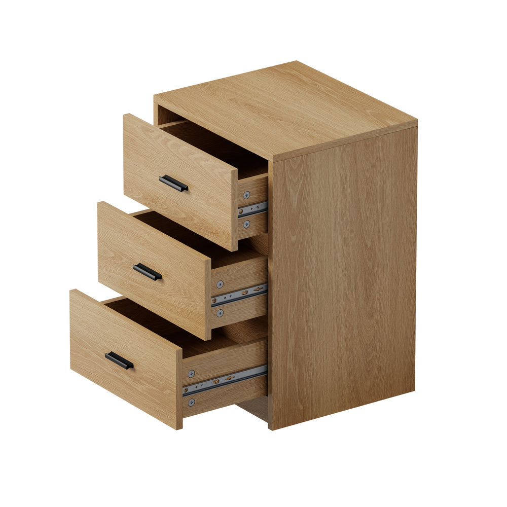 Set of 2 Bedside Table With 3 Drawers Bedroom Nightstand Storage Cabinet Natural/White/Walnut Wood