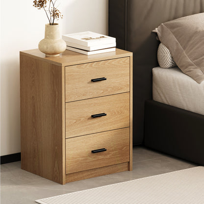 Set of 2 Bedside Table With 3 Drawers Bedroom Nightstand Storage Cabinet Natural/White/Walnut Wood