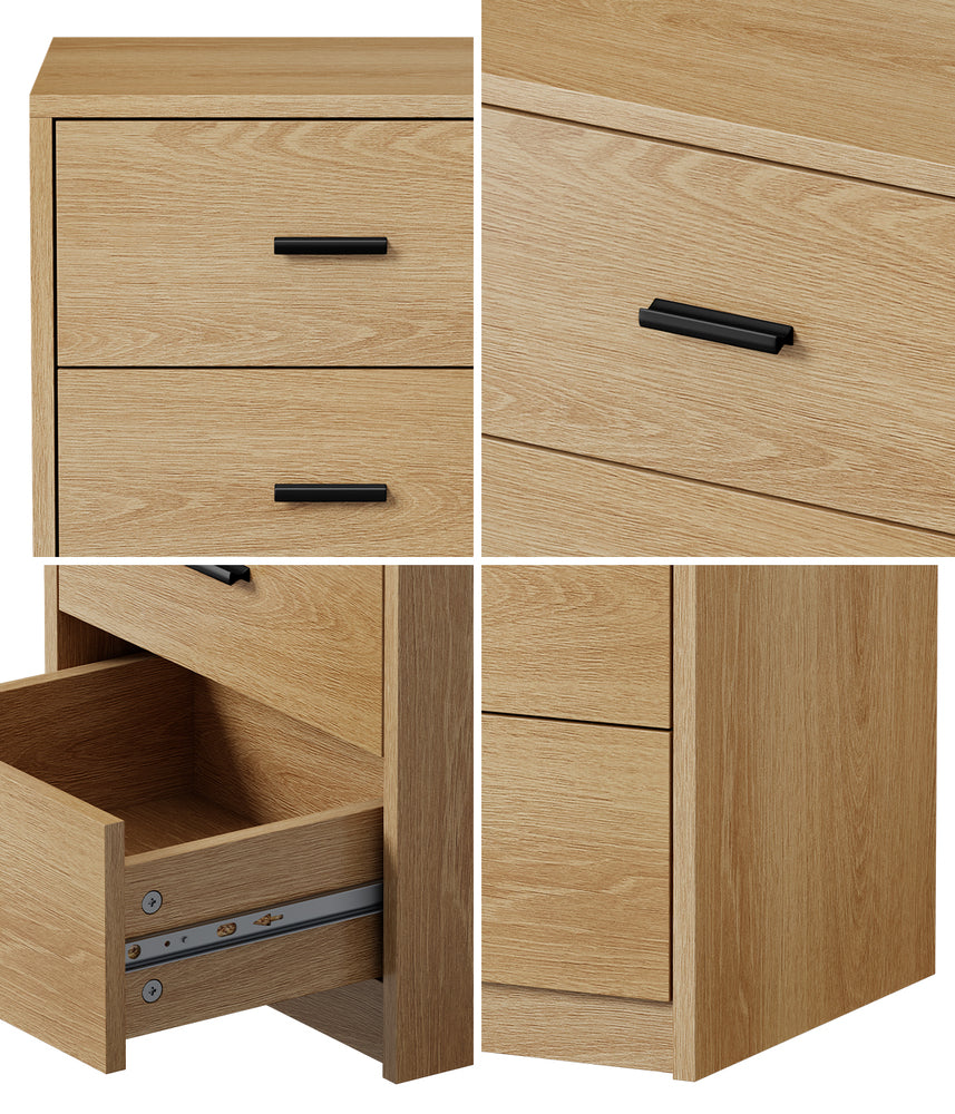 Set of 2 Bedside Table With 3 Drawers Bedroom Nightstand Storage Cabinet Natural/White/Walnut Wood