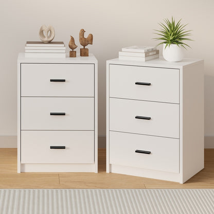 Set of 2 Bedside Table With 3 Drawers Bedroom Nightstand Storage Cabinet Natural/White/Walnut Wood