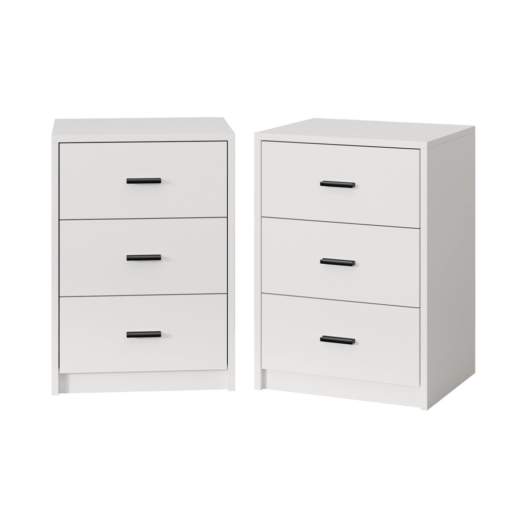 Set of 2 Bedside Table With 3 Drawers Bedroom Nightstand Storage Cabinet Natural/White/Walnut Wood