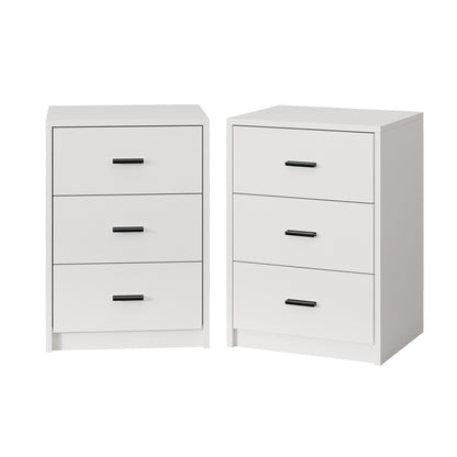 Set of 2 Bedside Table With 3 Drawers Bedroom Nightstand Storage Cabinet Natural/White/Walnut Wood