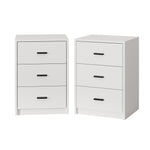 Set of 2 Bedside Table With 3 Drawers Bedroom Nightstand Storage Cabinet Natural/White/Walnut Wood