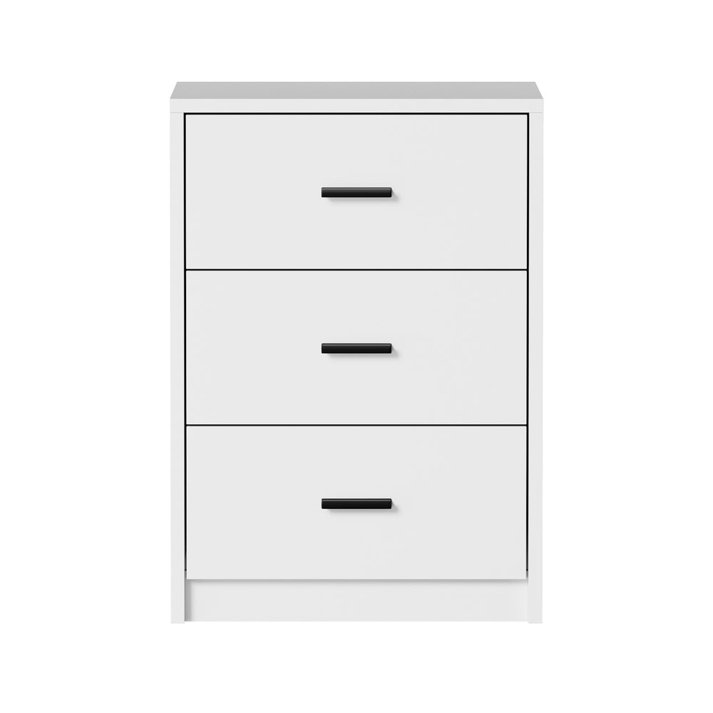 Set of 2 Bedside Table With 3 Drawers Bedroom Nightstand Storage Cabinet Natural/White/Walnut Wood
