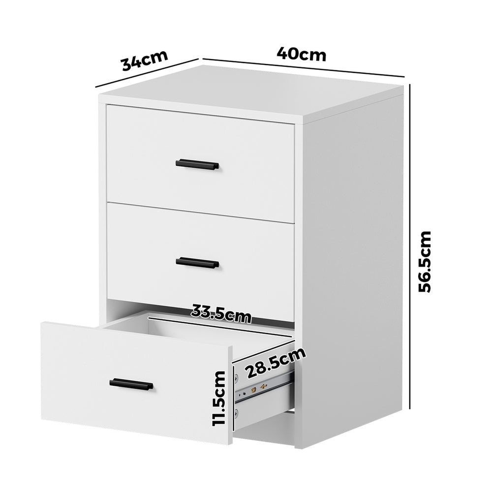 Set of 2 Bedside Table With 3 Drawers Bedroom Nightstand Storage Cabinet Natural/White/Walnut Wood