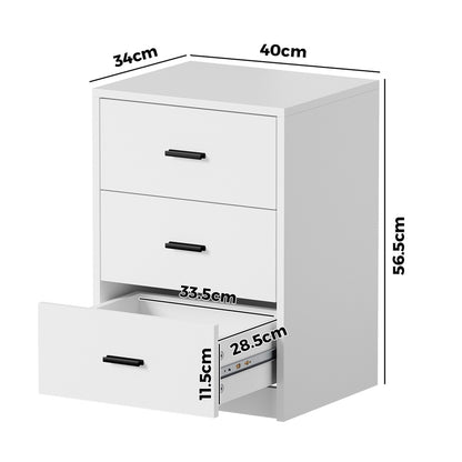 Set of 2 Bedside Table With 3 Drawers Bedroom Nightstand Storage Cabinet Natural/White/Walnut Wood