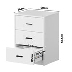 Set of 2 Bedside Table With 3 Drawers Bedroom Nightstand Storage Cabinet Natural/White/Walnut Wood