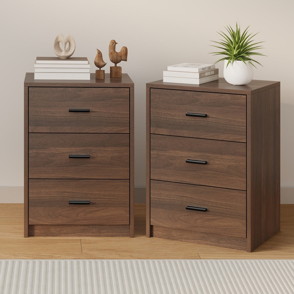 Set of 2 Bedside Table With 3 Drawers Bedroom Nightstand Storage Cabinet Natural/White/Walnut Wood