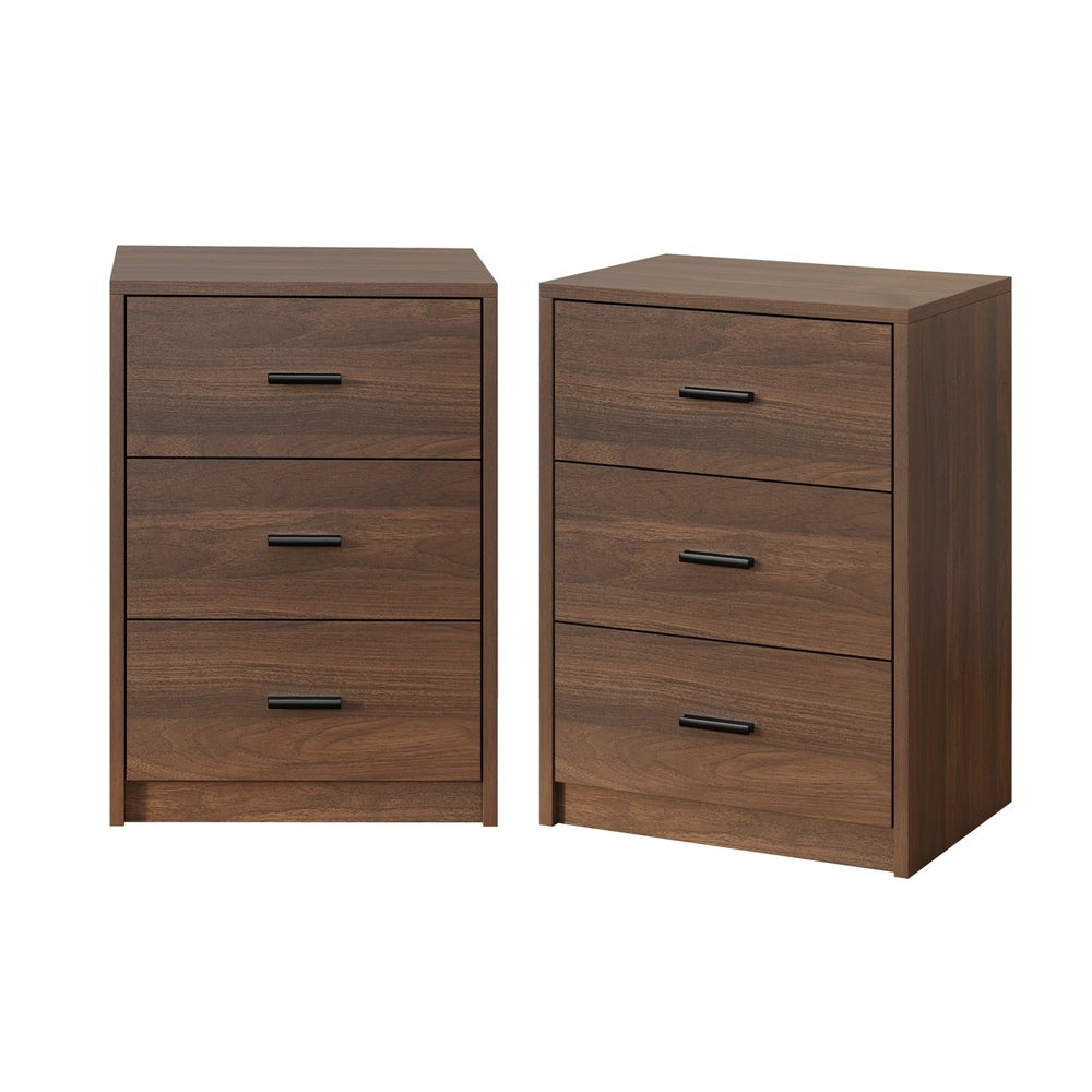Set of 2 Bedside Table With 3 Drawers Bedroom Nightstand Storage Cabinet Natural/White/Walnut Wood