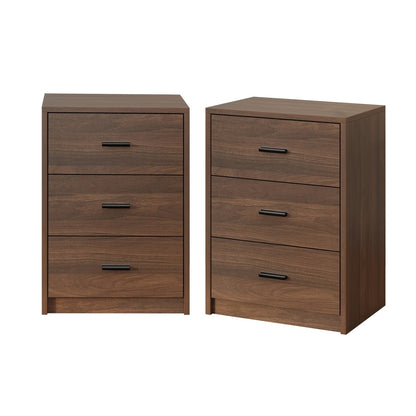 Set of 2 Bedside Table With 3 Drawers Bedroom Nightstand Storage Cabinet Natural/White/Walnut Wood