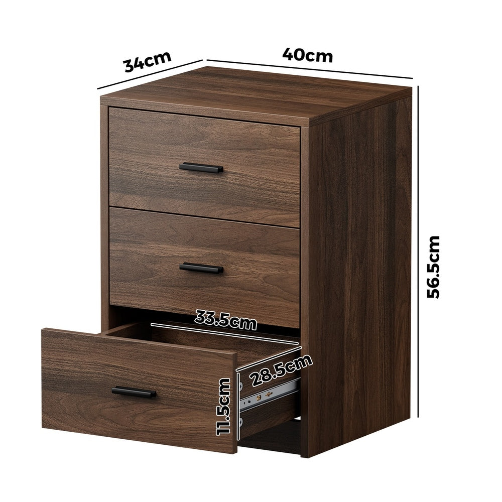 Set of 2 Bedside Table With 3 Drawers Bedroom Nightstand Storage Cabinet Natural/White/Walnut Wood