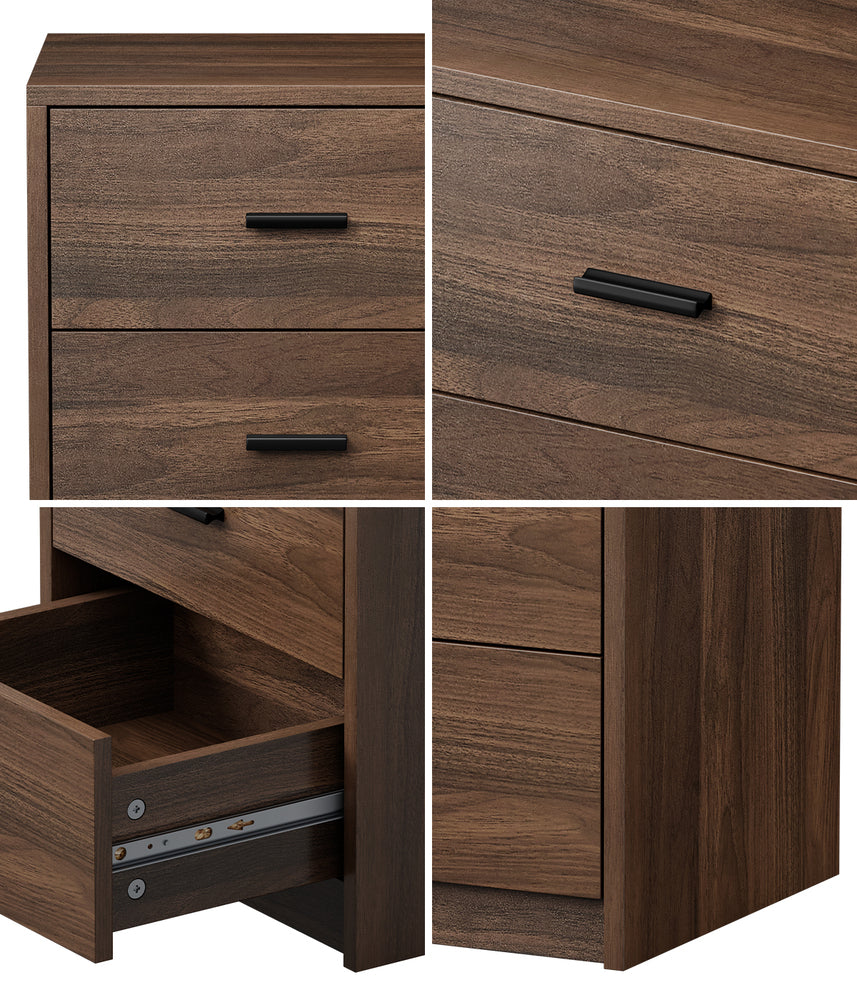Set of 2 Bedside Table With 3 Drawers Bedroom Nightstand Storage Cabinet Natural/White/Walnut Wood