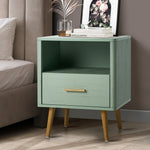 Bedside Table 1 Drawer Open Shelf Nightstand Green
