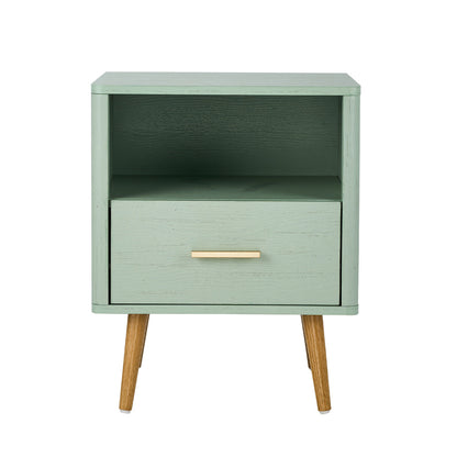 Bedside Table 1 Drawer Open Shelf Nightstand Green