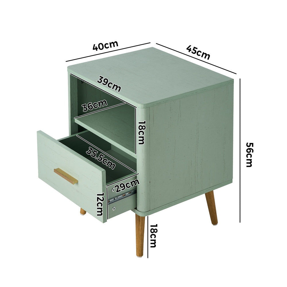 Bedside Table 1 Drawer Open Shelf Nightstand Green
