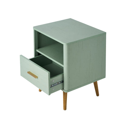 Bedside Table 1 Drawer Open Shelf Nightstand Green