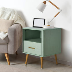 Bedside Table 1 Drawer Open Shelf Nightstand Green