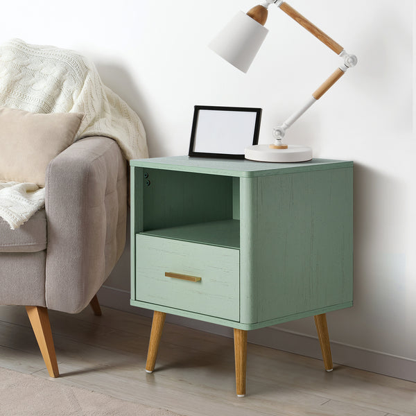  Bedside Table 1 Drawer Open Shelf Nightstand Green
