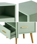2x Bedside Table 1 Drawer Open Shelf Nightstand Green