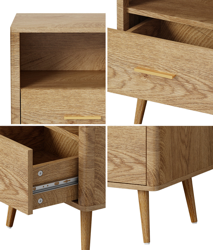 Bedside Table 1 Drawer Open Shelf Nightstand Green