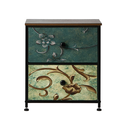 2pc Bedside Tables Fabric Cabinet 2 Drawers Nightstand