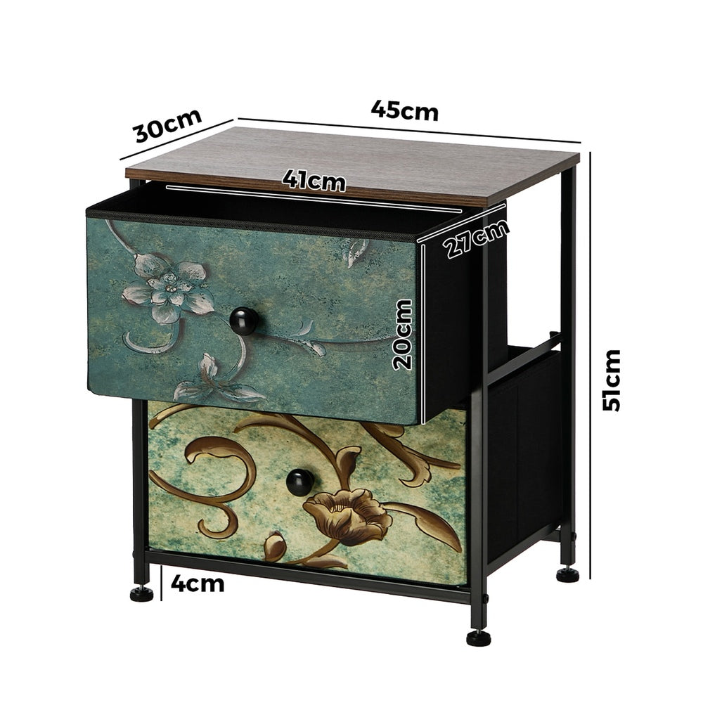 2pc Bedside Tables Fabric Cabinet 2 Drawers Nightstand