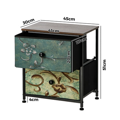 2pc Bedside Tables Fabric Cabinet 2 Drawers Nightstand