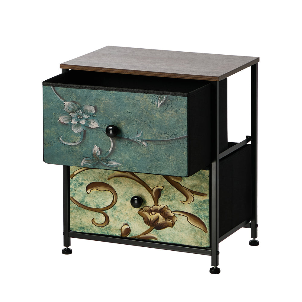 2pc Bedside Tables Fabric Cabinet 2 Drawers Nightstand