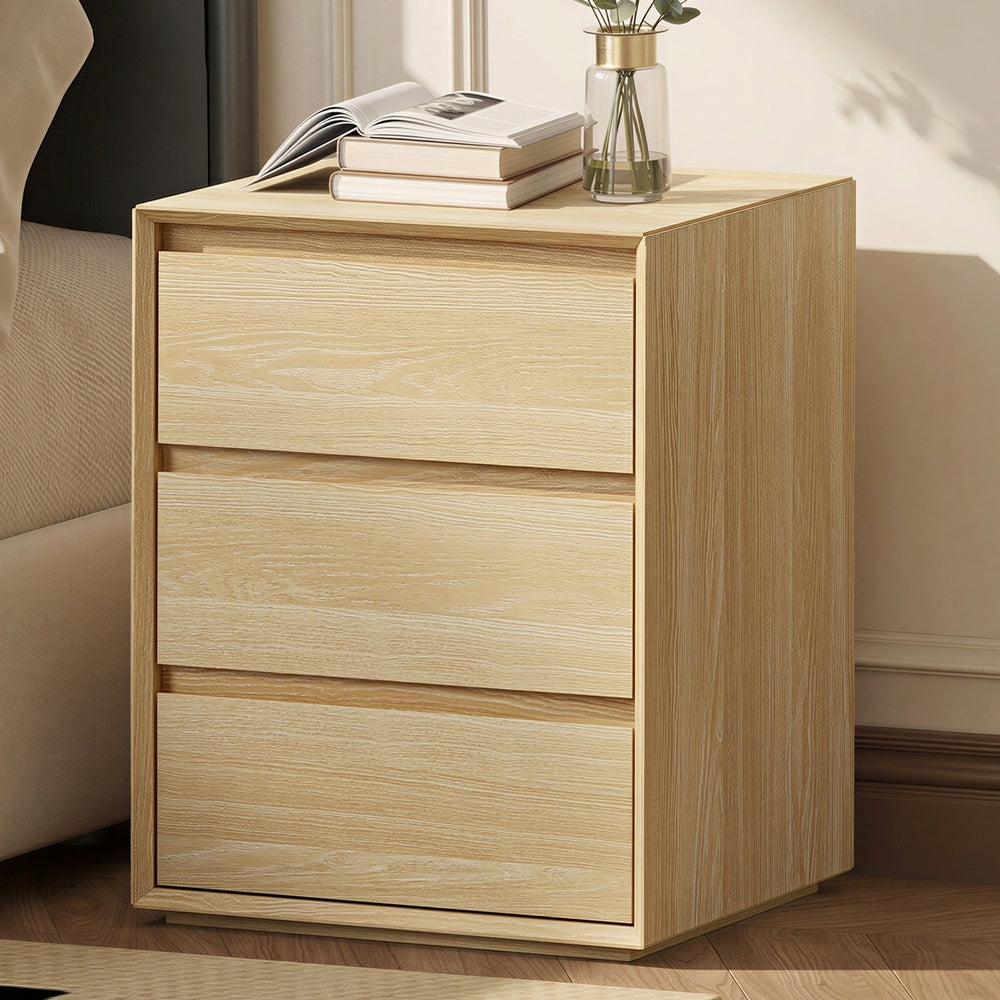 3 Drawer Bedside Table Natural Nightstand | HomeAndLiving
