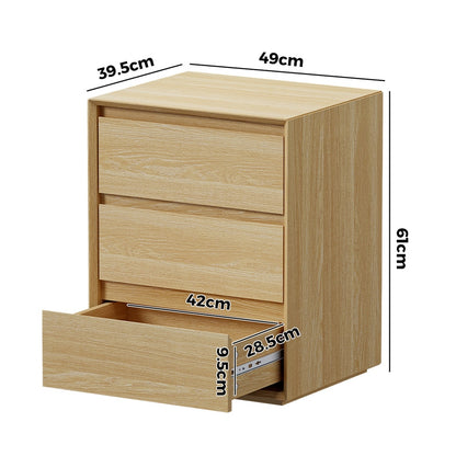 3 Drawer Bedside Table Natural Nightstand | HomeAndLiving